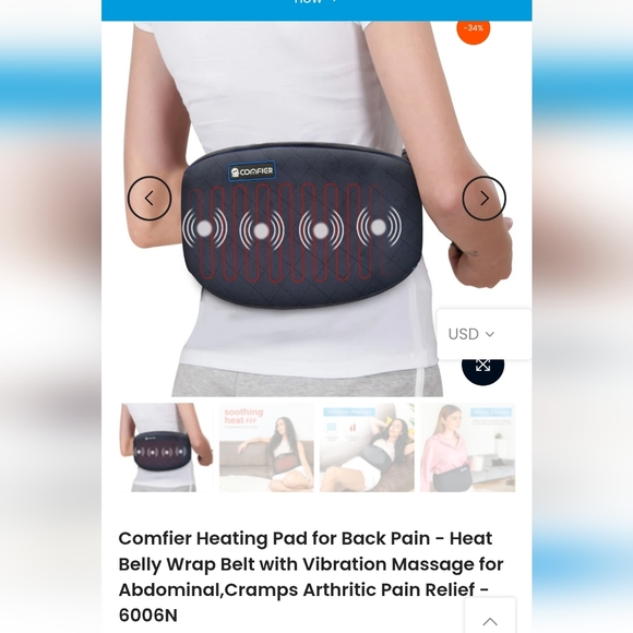 Comfier Heating Pad for Back PainHeat Belly Wrap Belt Vibration Massage - Picture 2 of 6